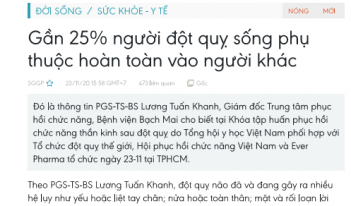 Báo Mới - Gần 25% người đột quỵ sống phụ thuộc hoàn toàn vào người khác